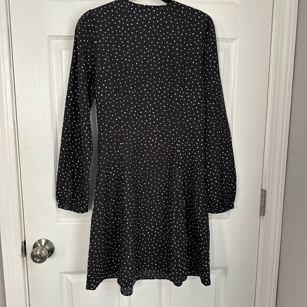 Uniqlo Navy Polka Dot Long Sleeve Fit & Flare Dress with Pockets